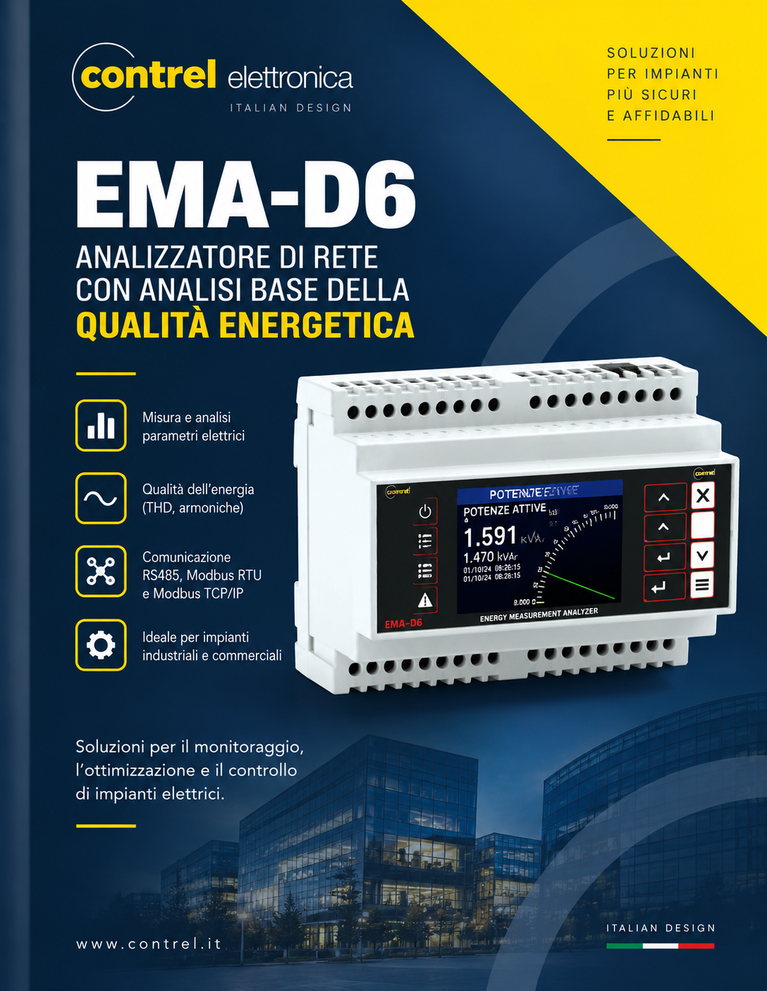 EMA-D6, analizzatore di rete per misura, monitoraggio e analisi della qualità energetica (ITA)